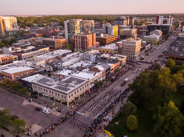 aerial view of downtown iowa city
