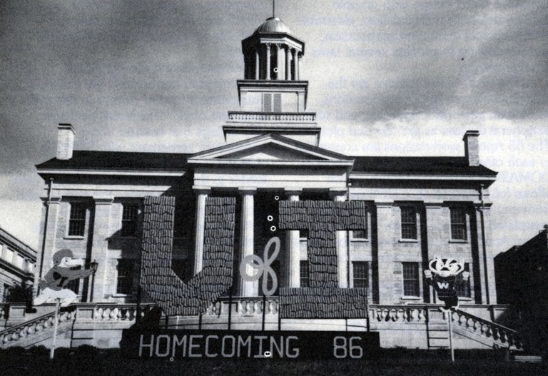 Homecoming corn monument, The University of Iowa, 1986-1987
