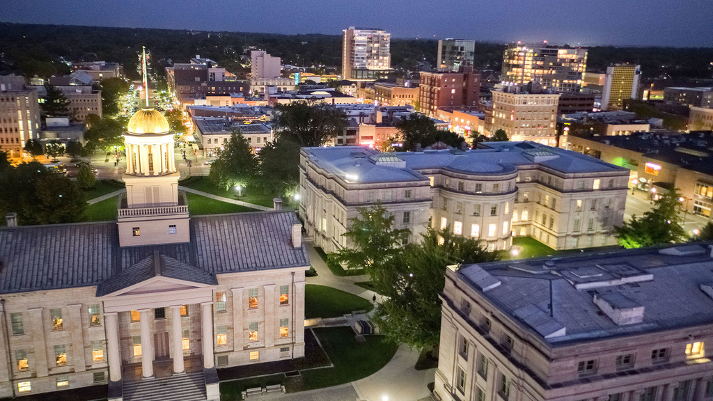 aerial image of downtown iowa city